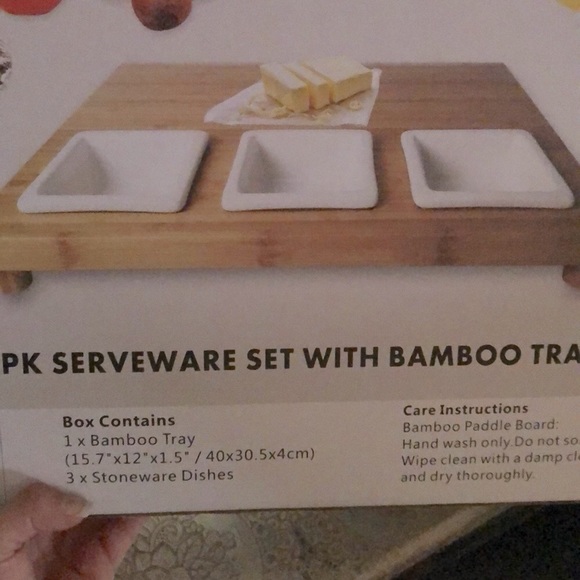 wood appetizer/cheese serving Tray and white stoneware cream bowls - Picture 3 of 3